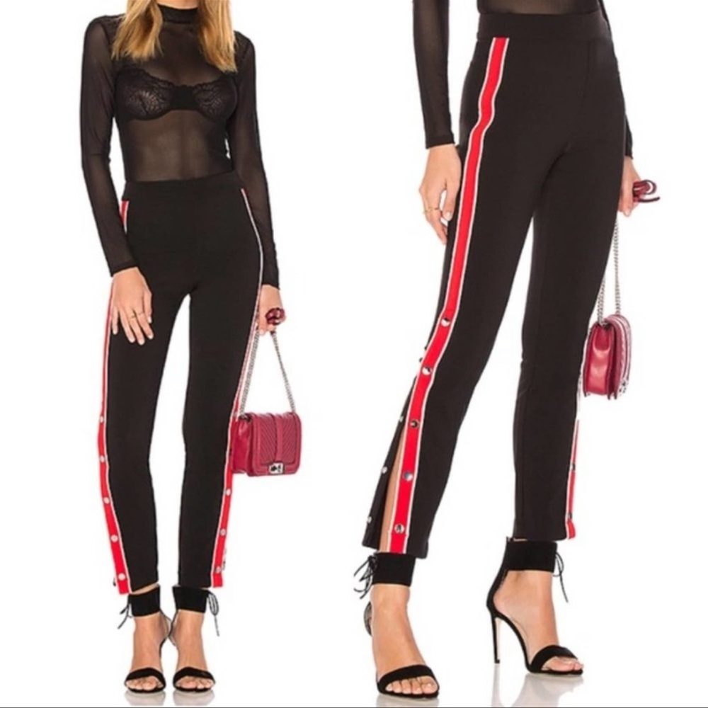 Lovers + Friends Black Red Striped Snap Pants